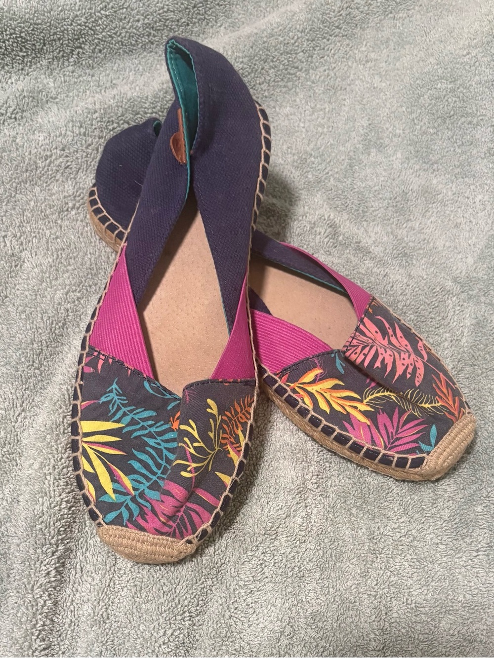 Women’s Navy Canvas Espadrilles with Multicolor Tropical Print